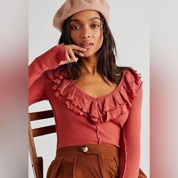 Free People ruffle thermal style bennett top - Picture 1 of 2